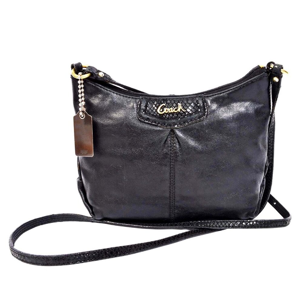 AUTHENTIC COACH Ashley Black Leather Crossbody with Snakeskin Detail